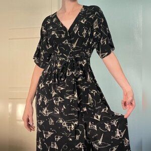 Anthropologie | Moulinette Soeurs Black Silk Origami Dress, Sz. 8